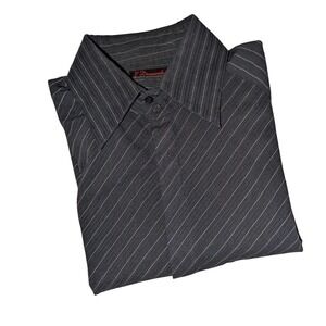 7 Diamonds Mens Charcoal‎ Pinstripe Button Down Dress Shirt Long Sleeve L